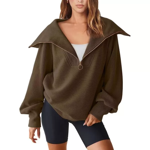imageANRABESS Womens 2023 Fall Fashion Oversized Quarter Zip Pullover Sweatshirts Hoodie for Teen Girls Trendy Y2K ClothesBrown