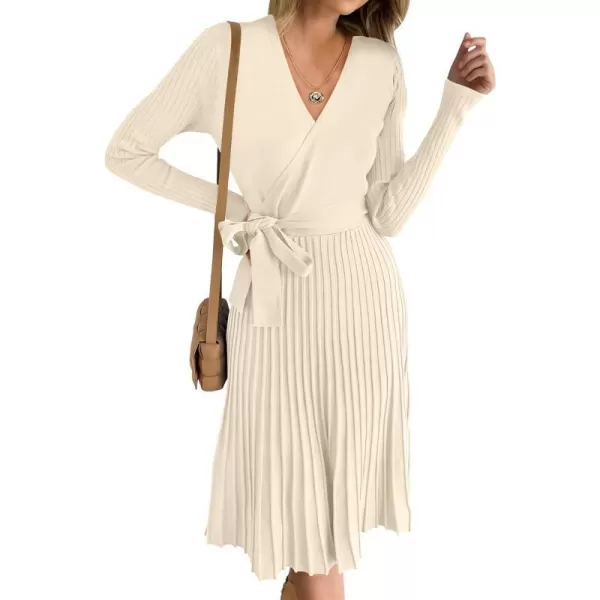 imageANRABESS Womens 2023 Fall Long Sleeve Sweater Dress Wrap V Neck Pleated Ribbed Knit A Line Belted Tie Waist Midi DressANRABESS Womens 2023 Fall Long Sleeve Sweater Dress Wrap V Neck Pleated Ribbed Knit A Line Belted Tie Waist Midi Dress
