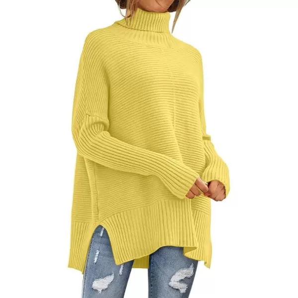 imageANRABESS Womens 2023 Fall Sweaters Oversized Turtleneck Long Batwing Sleeve Split Hem Pullover Knit Sweater TopsBright Yellow