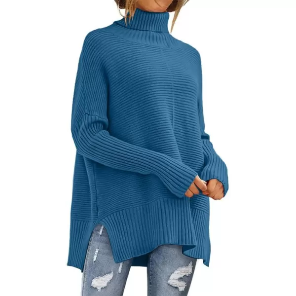 imageANRABESS Womens 2023 Fall Sweaters Oversized Turtleneck Long Batwing Sleeve Split Hem Pullover Knit Sweater TopsRoyal