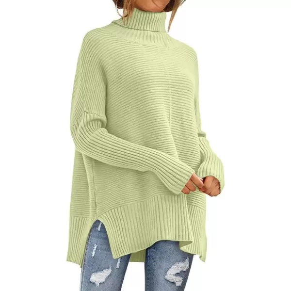 imageANRABESS Womens 2023 Fall Sweaters Oversized Turtleneck Long Batwing Sleeve Split Hem Pullover Knit Sweater TopsYellow