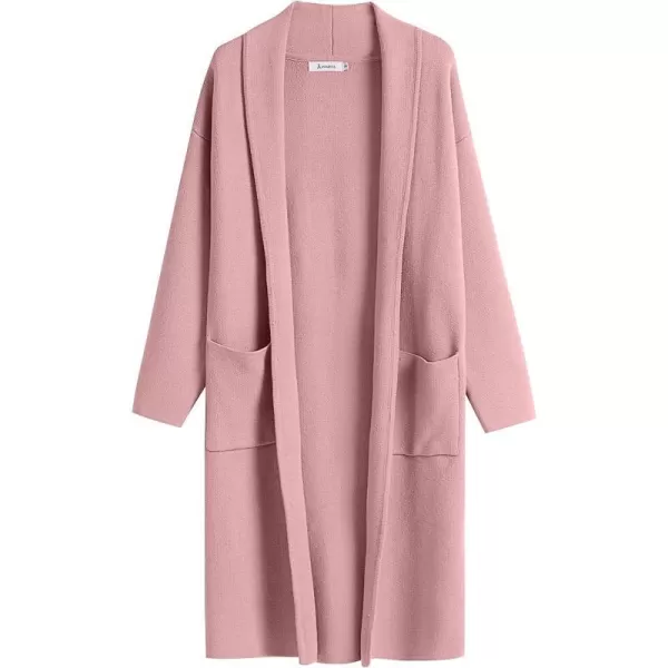 imageANRABESS Womens 2023 Fashion Cardigan Sweater Long Sleeve Open Front Lapel Coat Casual Knit Coatigan Jacket with PocketsPink