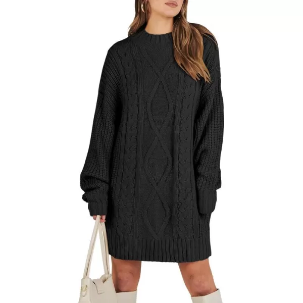 imageANRABESS Womens 2023 Oversized Sweater Dress Long Sleeve Crewneck Chunky Cable Knit Casual Short Pullover Dress TopsBlack