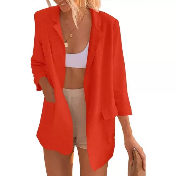 imageANRABESS Womens 2023 Spring Summer Casual Open Front Long Sleeve Lightweight Work Office Jackets Blazer SuitRed