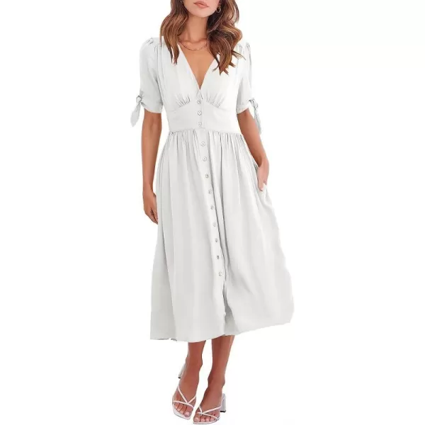 imageANRABESS Womens 2023 Spring Summer Casual Short Sleeves Deep V Neck Button Down ALine Midi DressWhite