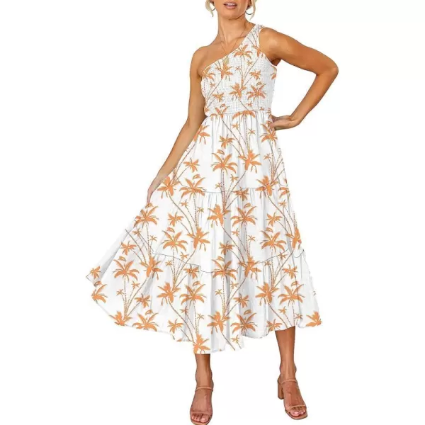 imageANRABESS Womens 2023 Summer Bohemian One Shoulder Sleeveless Smocked Ruffle Tiered Beach Maxi Sun DressFloral 09