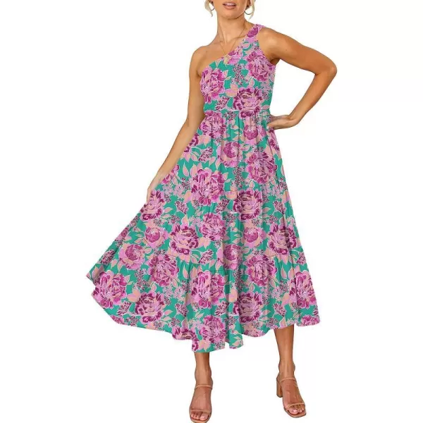 imageANRABESS Womens 2023 Summer Bohemian One Shoulder Sleeveless Smocked Ruffle Tiered Beach Maxi Sun DressFloral Purple