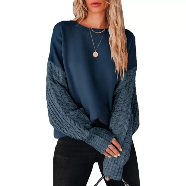 imageANRABESS Womens 2023 Trendy Sweaters Long Sleeve Crewneck Cable Knit Pullover Oversized Casual Chunky TopsBlue Grey