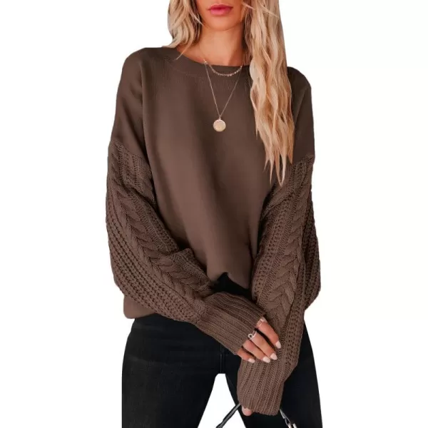 imageANRABESS Womens 2023 Trendy Sweaters Long Sleeve Crewneck Cable Knit Pullover Oversized Casual Chunky TopsDark Brown