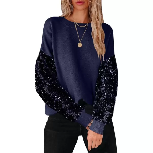 imageANRABESS Womens 2023 Trendy Sweaters Long Sleeve Crewneck Cable Knit Pullover Oversized Casual Chunky TopsDeep Blue