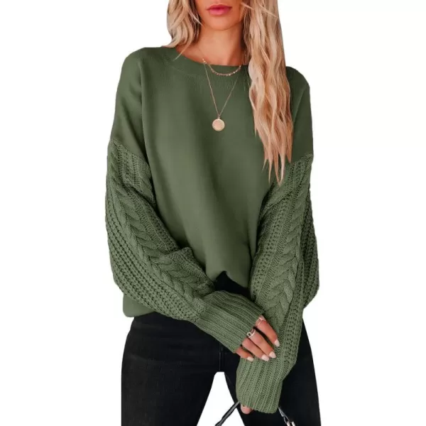 imageANRABESS Womens 2023 Trendy Sweaters Long Sleeve Crewneck Cable Knit Pullover Oversized Casual Chunky TopsGreen