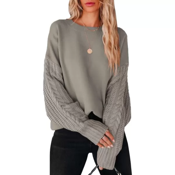 imageANRABESS Womens 2023 Trendy Sweaters Long Sleeve Crewneck Cable Knit Pullover Oversized Casual Chunky TopsKhaki Gray