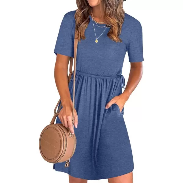 imageANRABESS Womens 2024 Summer Casual Short Sleeve Crew Neck Tie Waist Hide Belly T Shirt Dress with PocketsNavy Blue
