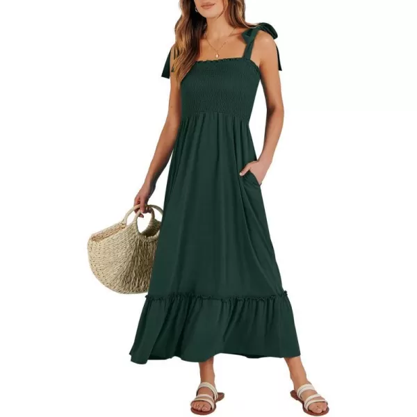 imageANRABESS Womens 2024 Summer Casual Spaghetti Strap Square Neck Smocked Flowy A Line Beach Long Maxi Sun DressDeep Green