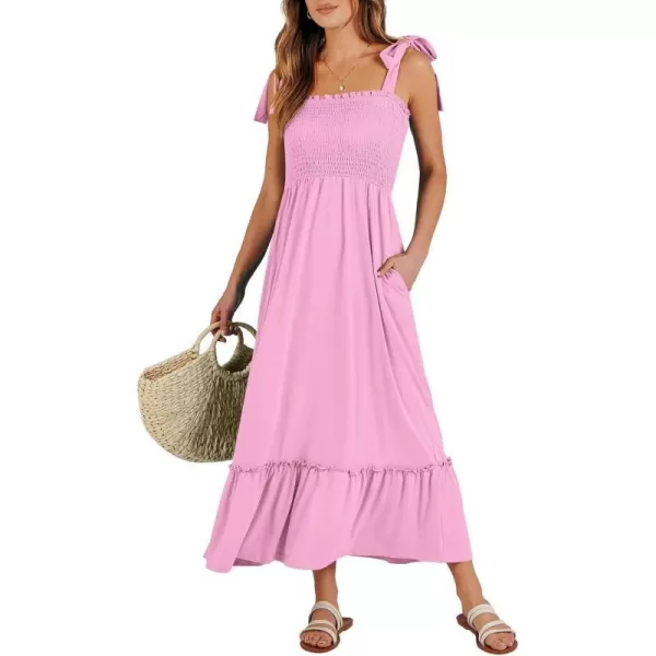 imageANRABESS Womens 2024 Summer Casual Spaghetti Strap Square Neck Smocked Flowy A Line Beach Long Maxi Sun DressPink