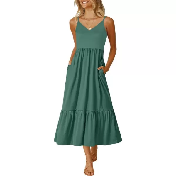 imageANRABESS Womens 2024 Summer Dress Casual V Neck Spaghetti Strap Swing Dresses Flowy Beach Vacation Maxi SundressGrass