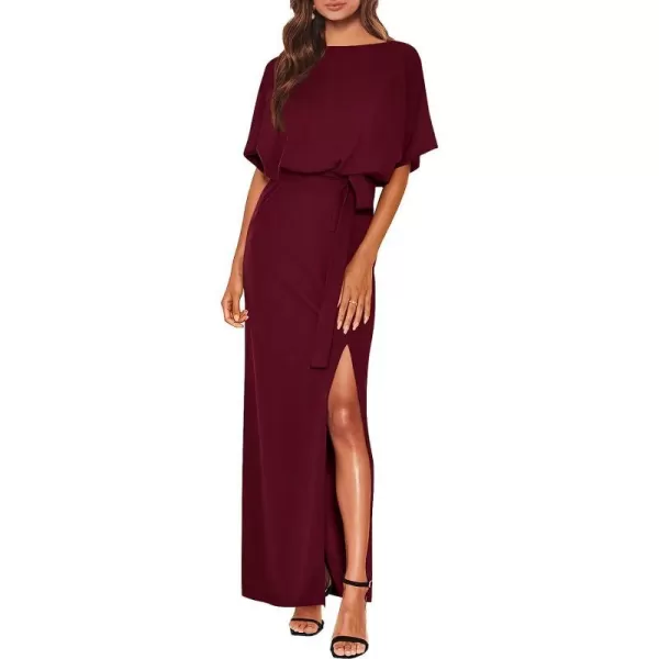 imageANRABESS Womens Batwing Sleeve Tie Waist Long Dresses Formal Party Wedding Guest Side Split Maxi Dress05wine Red