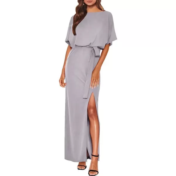 imageANRABESS Womens Batwing Sleeve Tie Waist Long Dresses Formal Party Wedding Guest Side Split Maxi Dress06gray