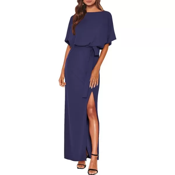 imageANRABESS Womens Batwing Sleeve Tie Waist Long Dresses Formal Party Wedding Guest Side Split Maxi Dress08navy Blue