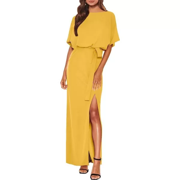 imageANRABESS Womens Batwing Sleeve Tie Waist Long Dresses Formal Party Wedding Guest Side Split Maxi Dress13yellow