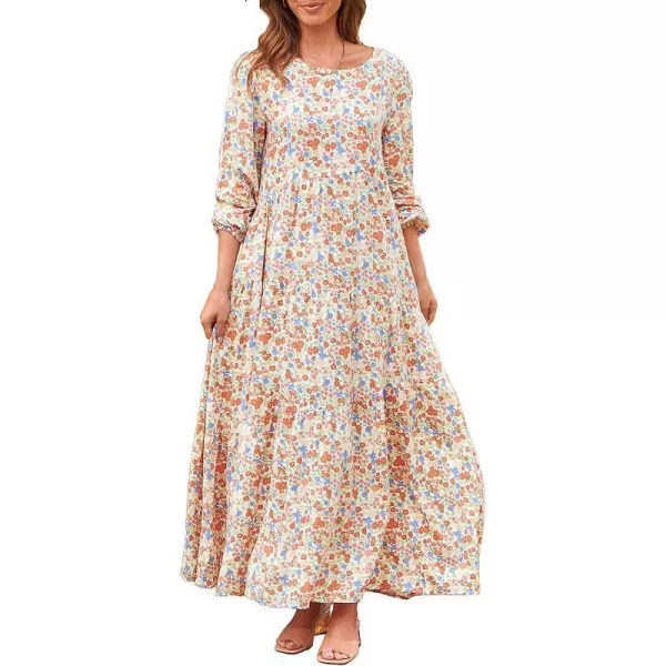 imageANRABESS Womens Boho Casual Loose Puff Long Sleeve Crewneck Asymmetric Tiered Beach Maxi Long DressFloral 01