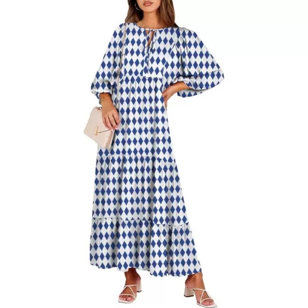imageANRABESS Womens Boho Maxi Dresses 2024 Summer V Neck Puff Sleeve Casual Flowy Swing ALine Long Beach DressBlue