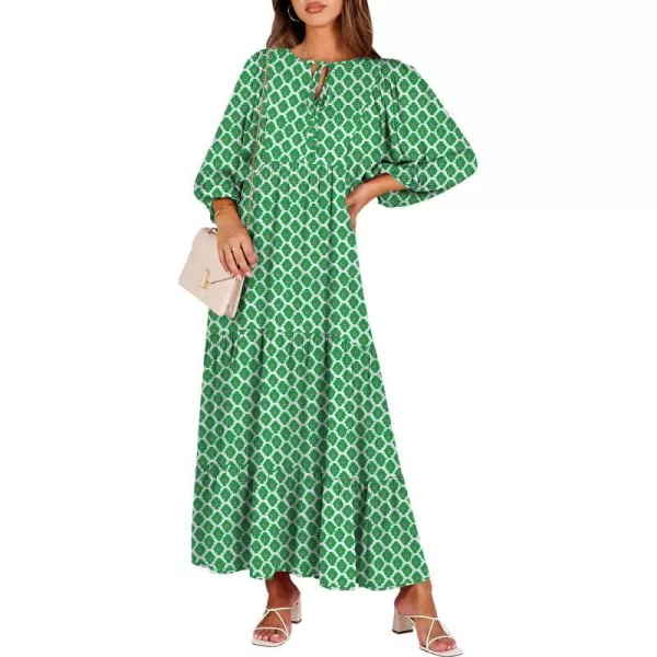 imageANRABESS Womens Boho Maxi Dresses 2024 Summer V Neck Puff Sleeve Casual Flowy Swing ALine Long Beach DressLight Green
