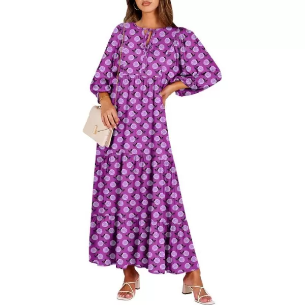 imageANRABESS Womens Boho Maxi Dresses 2024 Summer V Neck Puff Sleeve Casual Flowy Swing ALine Long Beach DressPurple