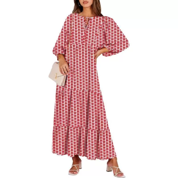 imageANRABESS Womens Boho Maxi Dresses 2024 Summer V Neck Puff Sleeve Casual Flowy Swing ALine Long Beach DressRed Floral