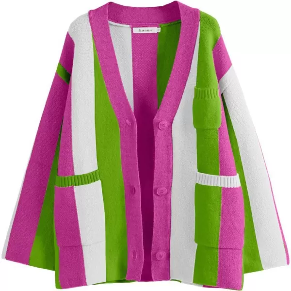 imageANRABESS Womens Cable Knit Long Sleeve Open Front Cardigan Sweaters Color Block Boho Striped Outwear CoatsRainbow Purple