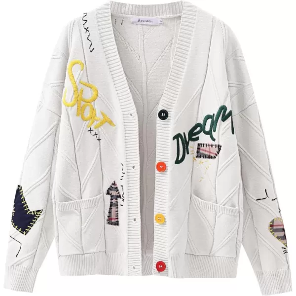 imageANRABESS Womens Cable Knit Long Sleeve Open Front Cardigan Sweaters Fashion Button Down Embroidery Outwear CoatsWhite