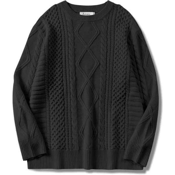 imageANRABESS Womens Cable Knit Sweater Winter Fashion Oversized Long Sleeve Crewneck Chunky Vintage Casual Loose Pullover TopsBlack