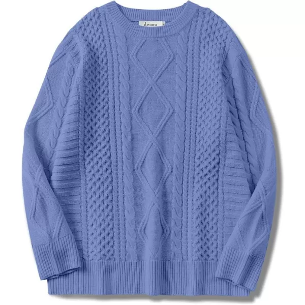imageANRABESS Womens Cable Knit Sweater Winter Fashion Oversized Long Sleeve Crewneck Chunky Vintage Casual Loose Pullover TopsBlue Purple