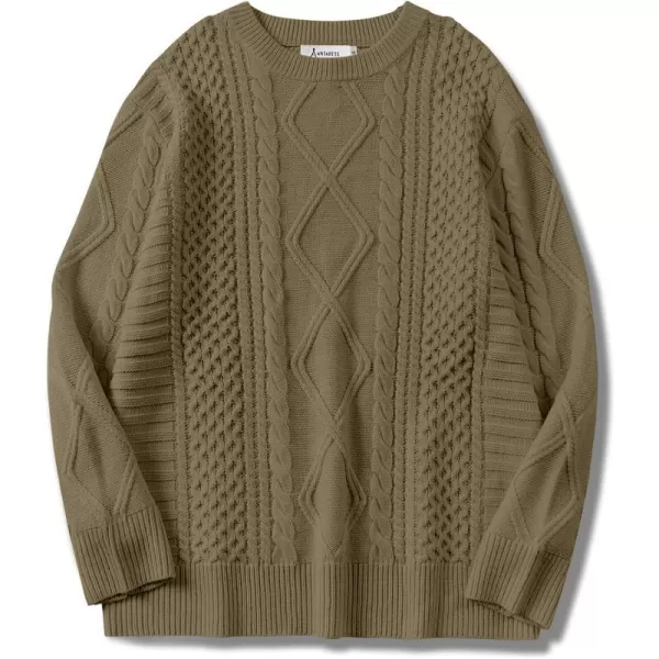 imageANRABESS Womens Cable Knit Sweater Winter Fashion Oversized Long Sleeve Crewneck Chunky Vintage Casual Loose Pullover TopsBrown