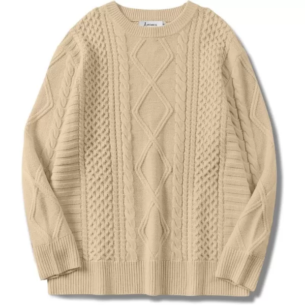 imageANRABESS Womens Cable Knit Sweater Winter Fashion Oversized Long Sleeve Crewneck Chunky Vintage Casual Loose Pullover TopsDeep Apricot