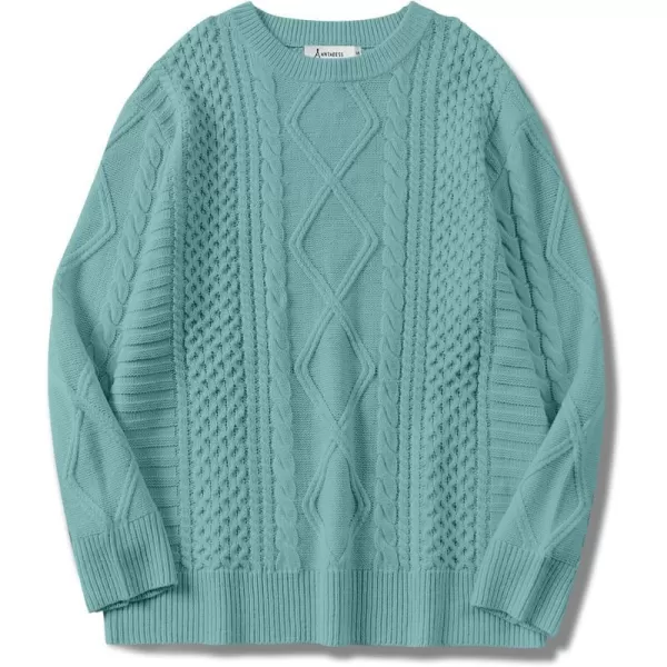 imageANRABESS Womens Cable Knit Sweater Winter Fashion Oversized Long Sleeve Crewneck Chunky Vintage Casual Loose Pullover TopsLake