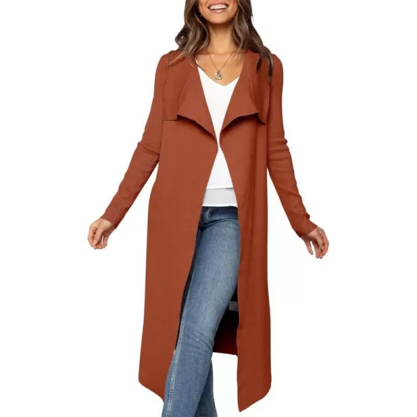 imageANRABESS Womens Cardigan Sweater Open Front Long Jackets Knitted Sweater Soft Fuzzy 2023 Fall Winter Trench CoatRust Red