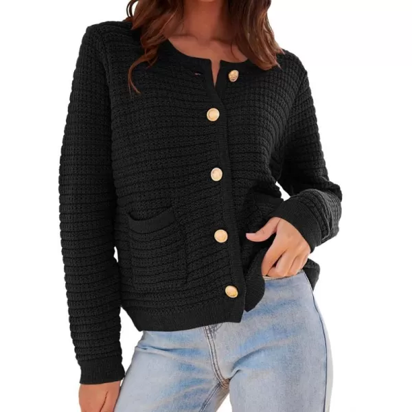 imageANRABESS Womens Cardigan Sweaters 2023 Fall Open Front Long Sleeve Button Down Chunky Knit Cropped Cardigans with PocketsBlack