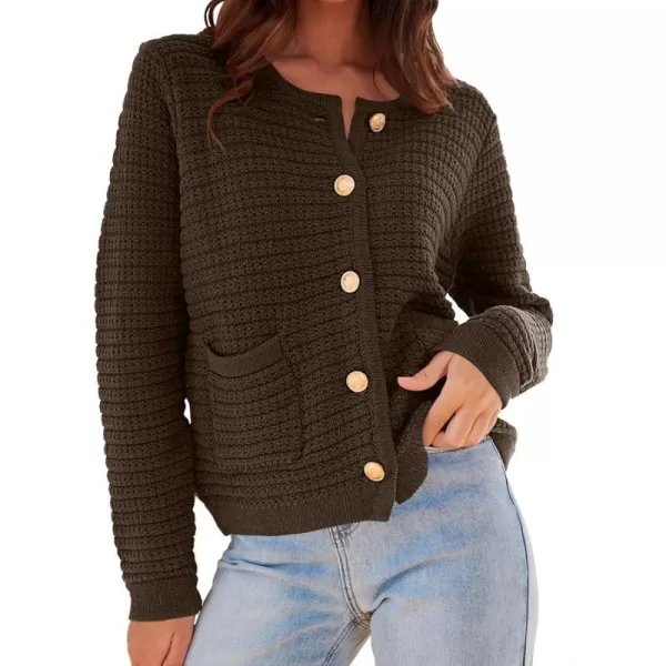 imageANRABESS Womens Cardigan Sweaters 2023 Fall Open Front Long Sleeve Button Down Chunky Knit Cropped Cardigans with PocketsCoffee