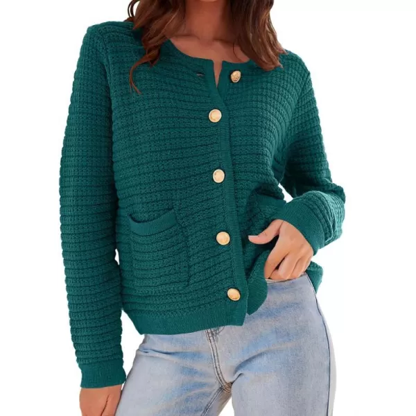 imageANRABESS Womens Cardigan Sweaters 2023 Fall Open Front Long Sleeve Button Down Chunky Knit Cropped Cardigans with PocketsDeep Green
