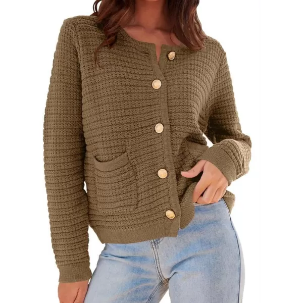 imageANRABESS Womens Cardigan Sweaters 2023 Fall Open Front Long Sleeve Button Down Chunky Knit Cropped Cardigans with PocketsDeep Khaki