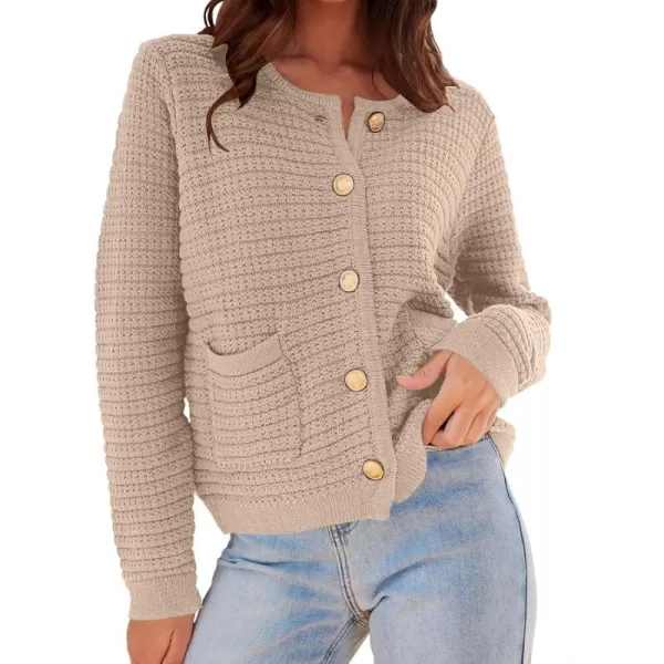 imageANRABESS Womens Cardigan Sweaters 2023 Fall Open Front Long Sleeve Button Down Chunky Knit Cropped Cardigans with PocketsKhaki