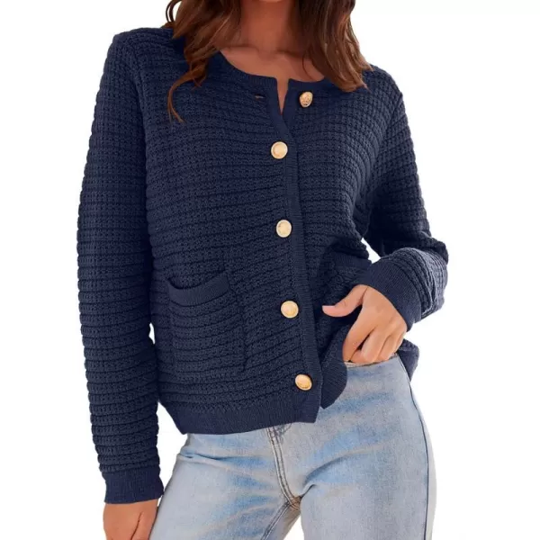imageANRABESS Womens Cardigan Sweaters 2023 Fall Open Front Long Sleeve Button Down Chunky Knit Cropped Cardigans with PocketsNavy Blue