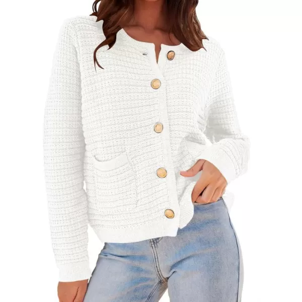 imageANRABESS Womens Cardigan Sweaters 2023 Fall Open Front Long Sleeve Button Down Chunky Knit Cropped Cardigans with PocketsWhite