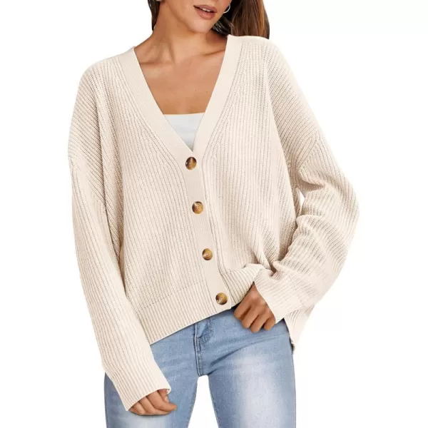 imageANRABESS Womens Cardigan Sweaters 2023 Fall Oversized Open Front Button V Neck Lightweight Cardigans Knit OuterwearBeige