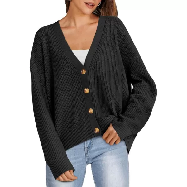 imageANRABESS Womens Cardigan Sweaters 2023 Fall Oversized Open Front Button V Neck Lightweight Cardigans Knit OuterwearBlack