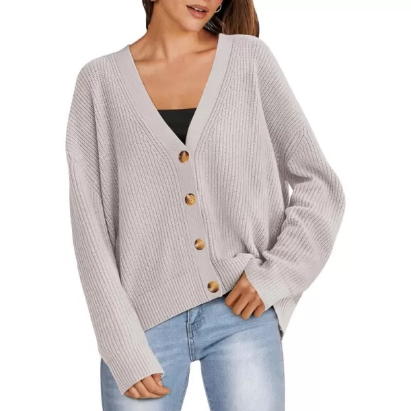 imageANRABESS Womens Cardigan Sweaters 2023 Fall Oversized Open Front Button V Neck Lightweight Cardigans Knit OuterwearGray