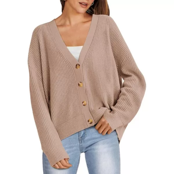imageANRABESS Womens Cardigan Sweaters 2023 Fall Oversized Open Front Button V Neck Lightweight Cardigans Knit OuterwearKhaki