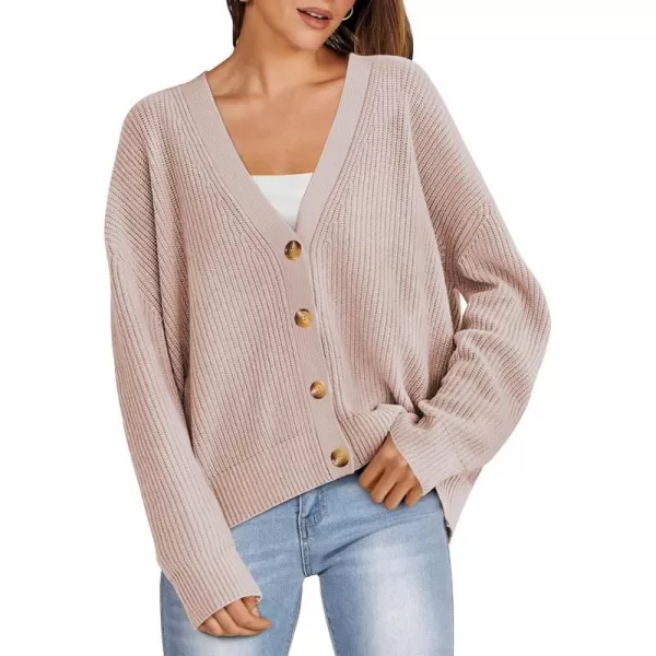imageANRABESS Womens Cardigan Sweaters 2023 Fall Oversized Open Front Button V Neck Lightweight Cardigans Knit OuterwearPink