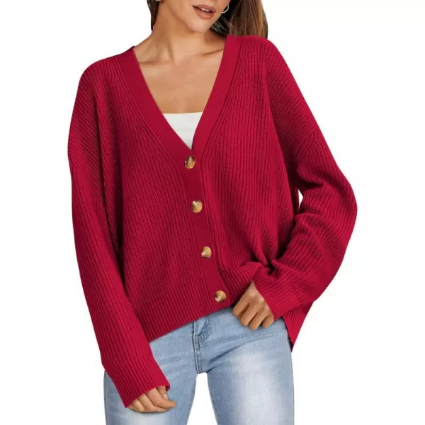 imageANRABESS Womens Cardigan Sweaters 2023 Fall Oversized Open Front Button V Neck Lightweight Cardigans Knit OuterwearRed